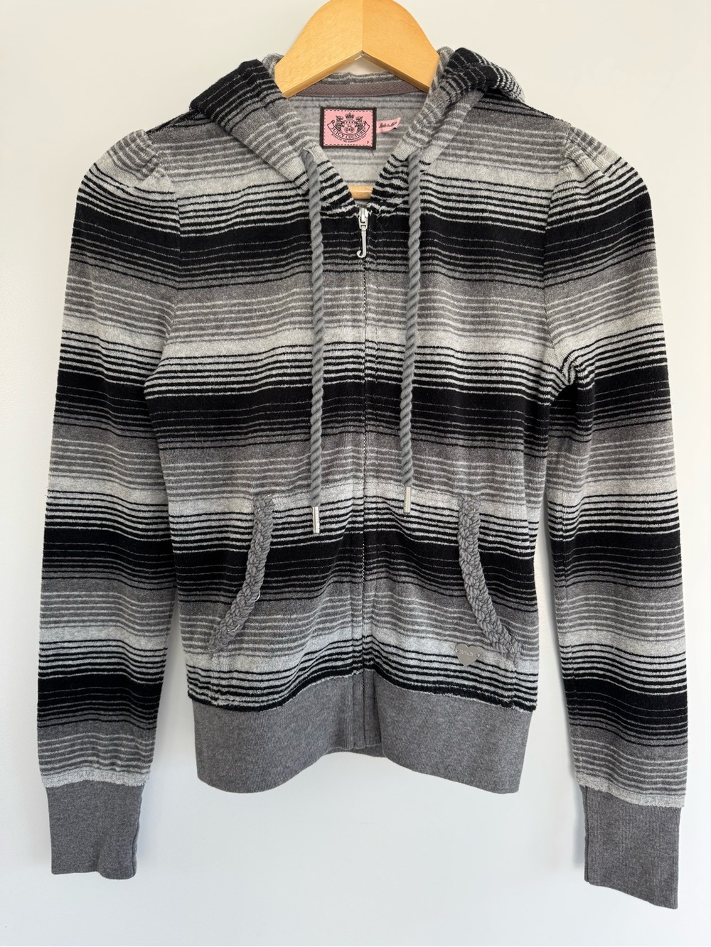Vintage Juicy Couture Grey Striped Zip Hoodie Sweater